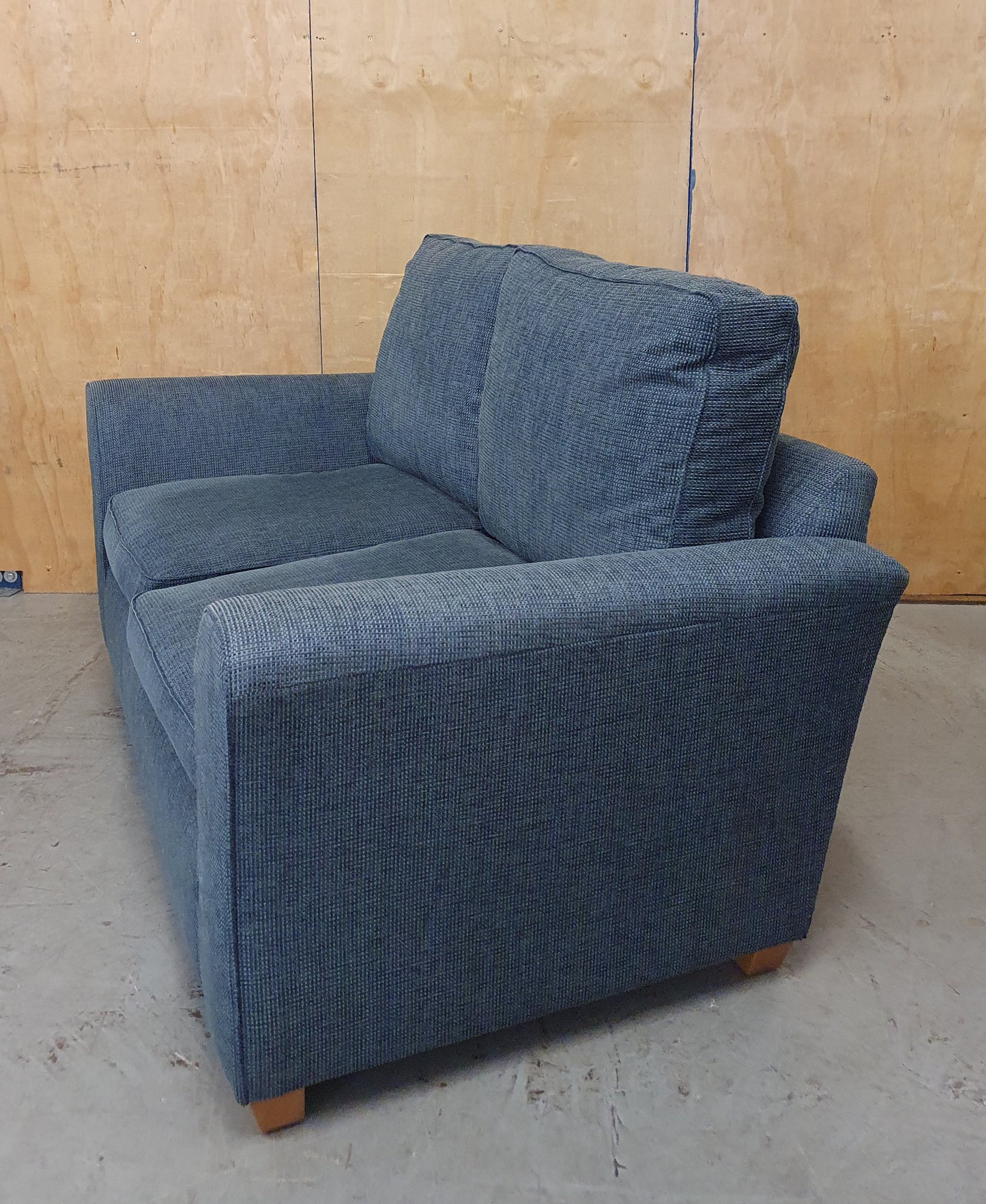 Blue 2 Seater Sofa with Block Wooden Feet - 104801