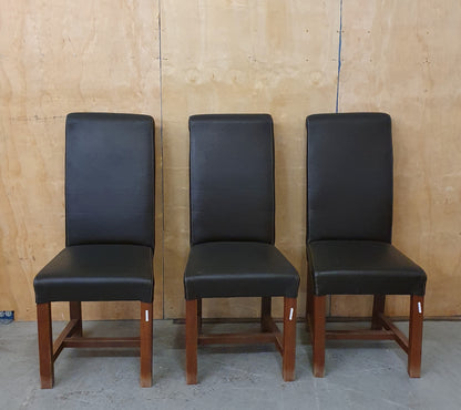 3 Matching Dark Brown Faux Leather High Back Dining Chairs - EL104394 / EL104395 / EL104396