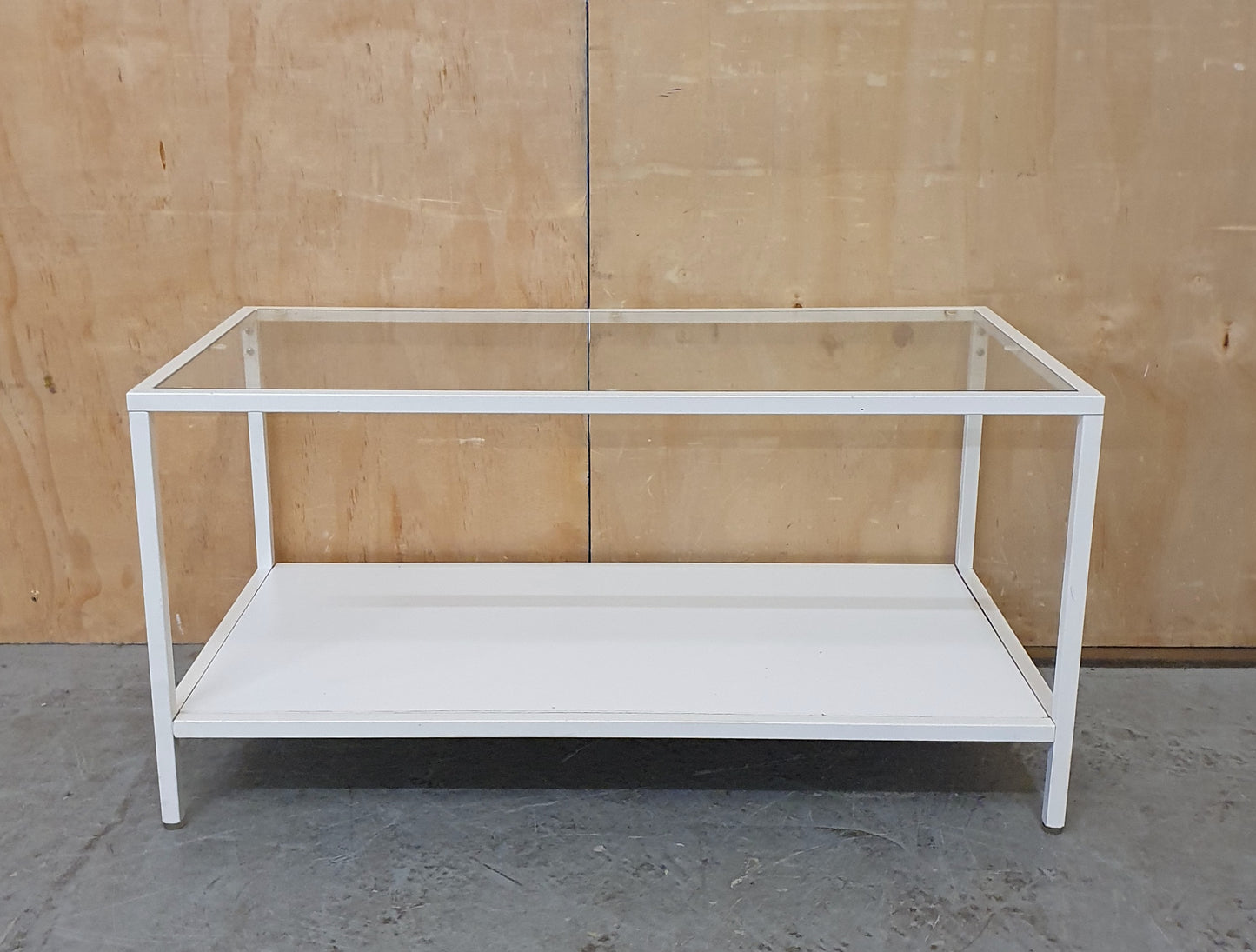 Modern White 2 Tier Coffee Table with Glass Top and Metal Frame - 104881