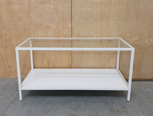 Modern White 2 Tier Coffee Table with Glass Top and Metal Frame - 104881