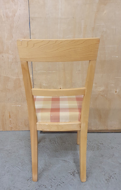 Single Wooden Dining Chair with Checked Fabric Seat - EL103310