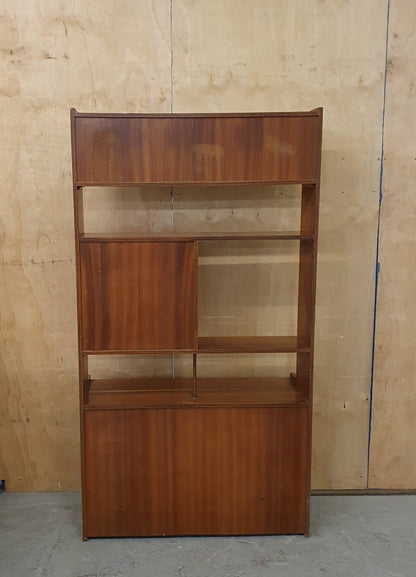 Vintage Wood Display Cabinet with Sliding Top Glass Doors Extra Storage Areas and on Wheels - 104537
