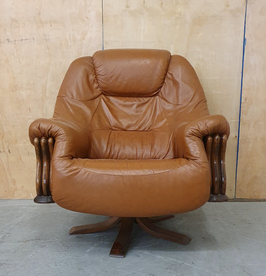 Single Brown Leather Rotating Armchair with Studded Side Detailing - 104610