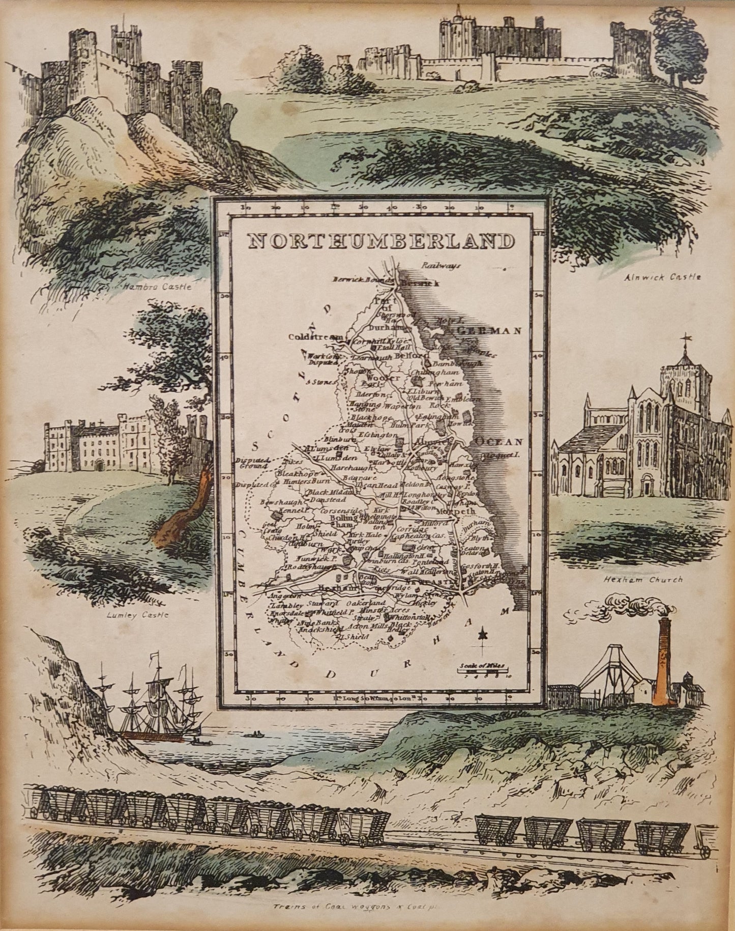 Northumberland Map Vintage Art Print in Gold Frame - 103829