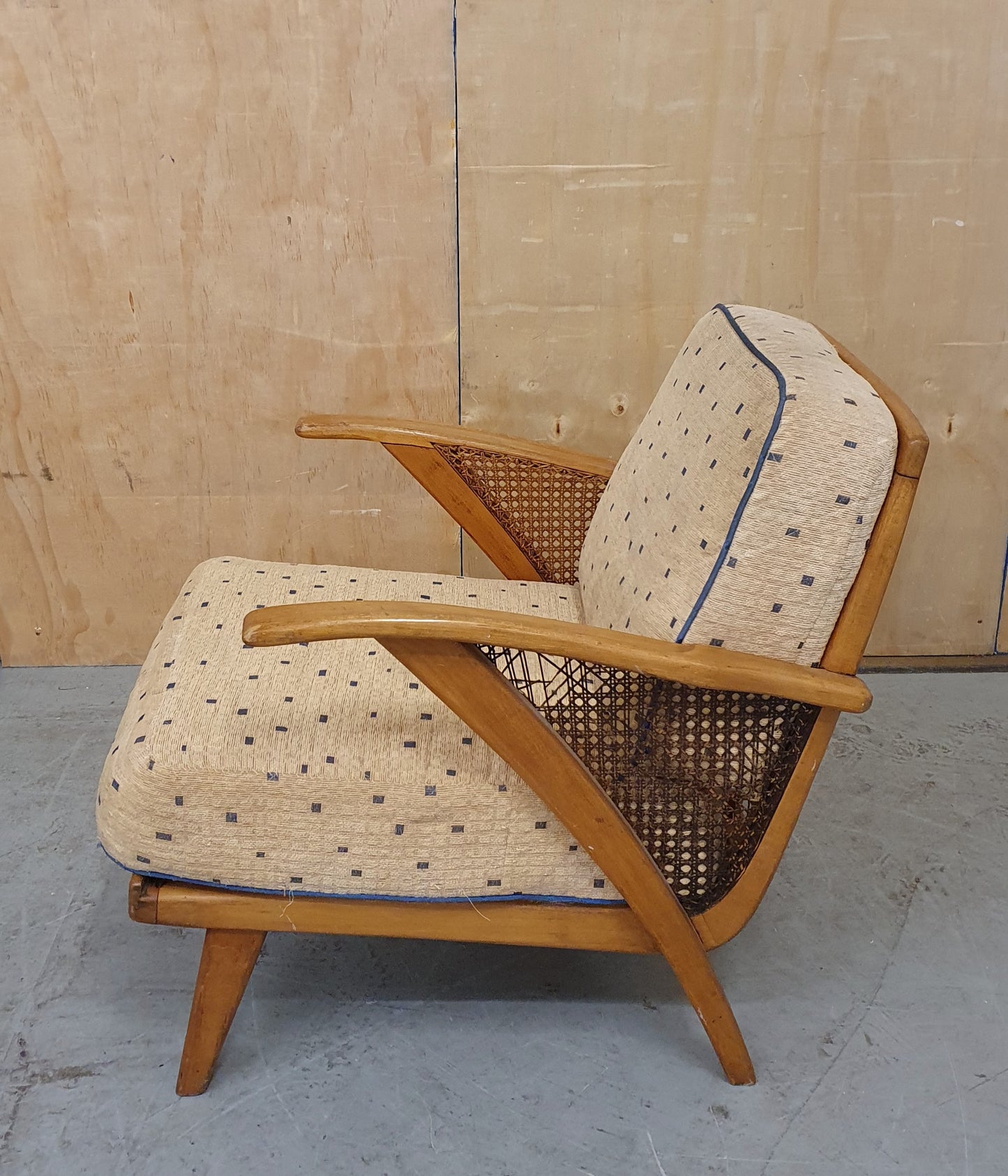 Mid Century Design Low Armchair with Rattan Sides - EL102418