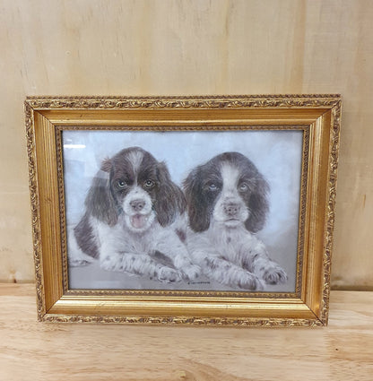 Two Spaniels Drawing in Guilded Frame - 291223-05