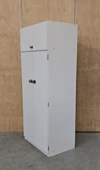 2 Door White Wood Wardrobe with Top Open Section - 110925-01
