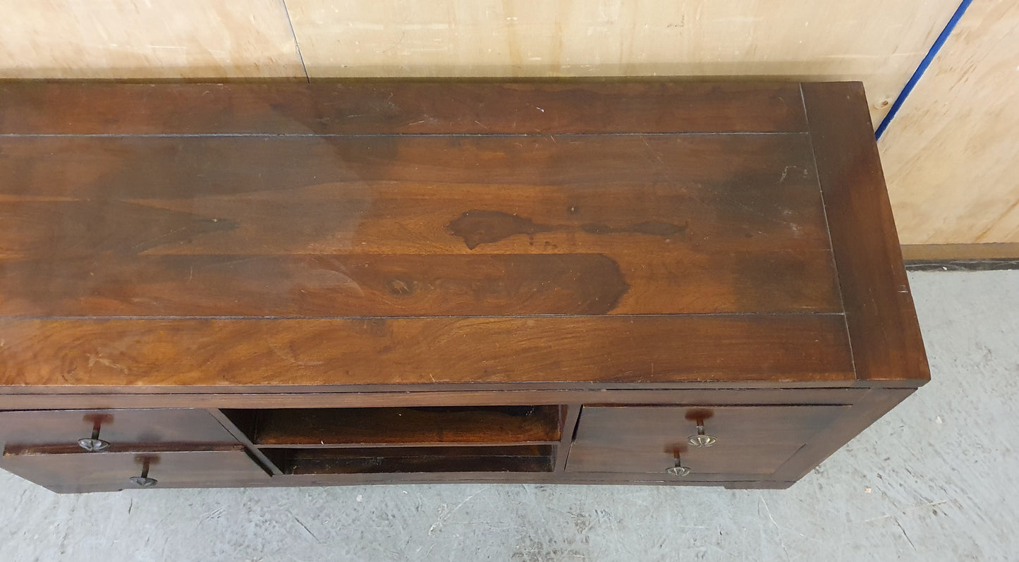 Large Dark Stained Heavy Duty Wood TV Stand with 4 Drawers and Centre Shelf - EL104592
