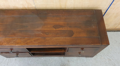 Large Dark Stained Heavy Duty Wood TV Stand with 4 Drawers and Centre Shelf - EL104592