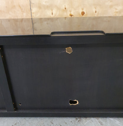 Large Black Glass / Wood TV Stand with 2 Doors and Internal Shelving - 103723
