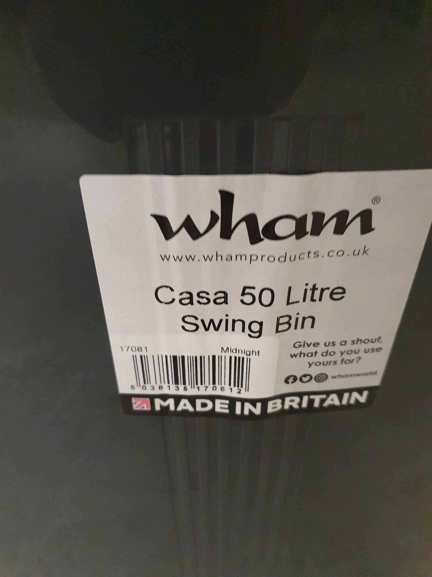 WHAM Grey 50 Litre Swing Bin - RN103220