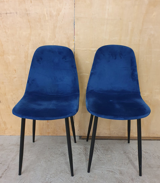 2 Matching Navy Blue Velvet Chairs - 104023 / 104024