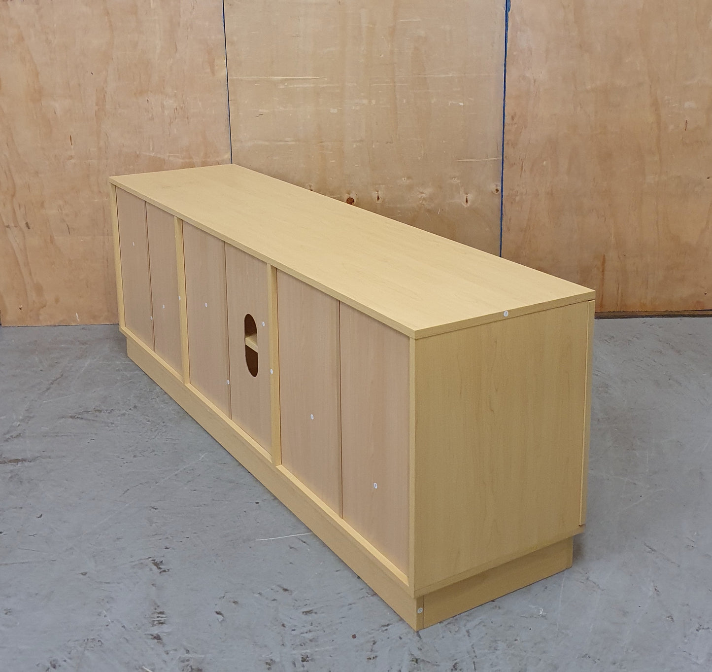Wood TV Stand with 2 Slatted Doors and Internal Shelves - 104825