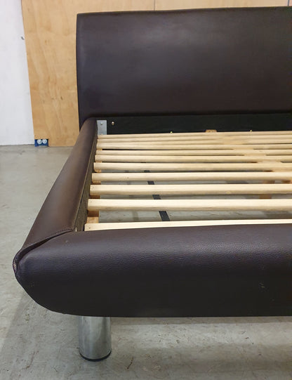 Brown Faux Leather Double Bed Base - 040226-01