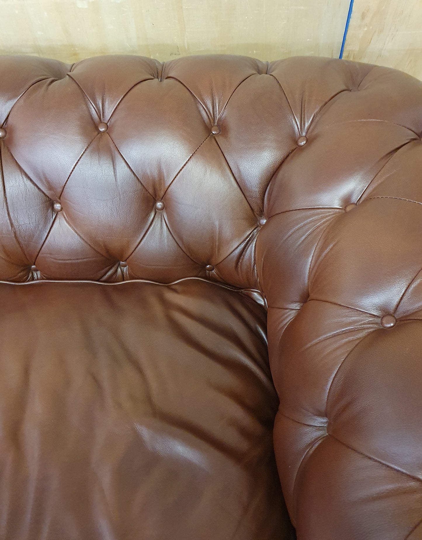 Brown Faux Leather Deep Buttoned Chesterfield 3 Seater Sofa - 104819