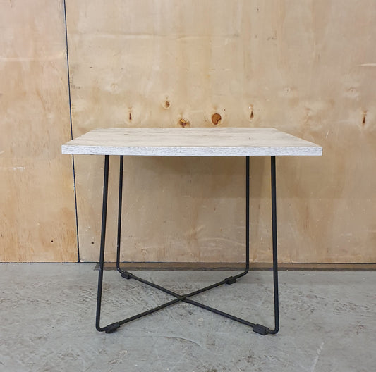 Small White Wood Coffee Table with Black Metal Frame - 240525-01