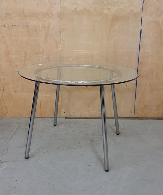 Round Glass Top Chrome Frame Dining Table - 103067