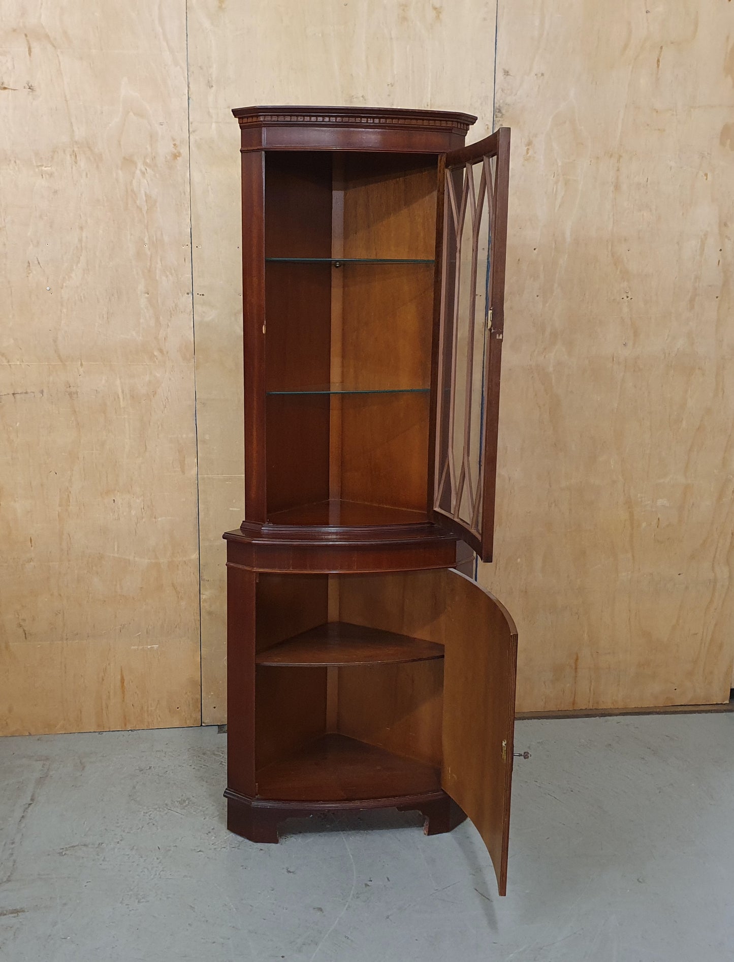 Tall Wooden Corner Glass Top Lockable Display Cabinet with Glass Shelving - EL102710