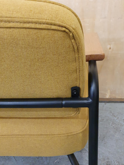 Modern Mustard Accent Chair with Black Metal Frame, Wood Armrest and Detachable Back Rest - 104869