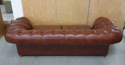 Brown Faux Leather Deep Buttoned Chesterfield 3 Seater Sofa - 104819