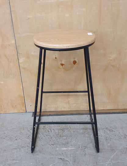 Single Round Wood Seat Bar Stool with Black Metal Frame - 104166