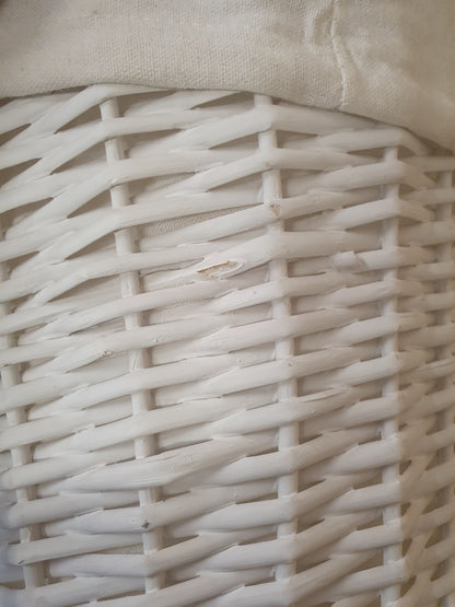 Small White Wicker Waste Basket with Removable Canvas Lining - EL104468