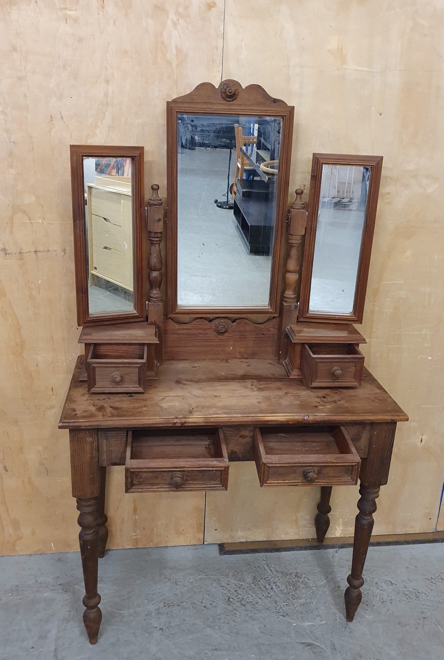 Vintage Dark Stained Wood Dressing Table with Removable Top Mirror Section - 104840