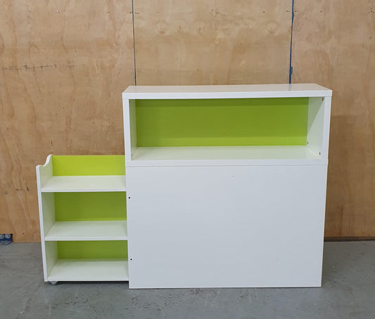 White and Lime Green Wodden Storage Unit with Pull-Out Drawer - EL104357