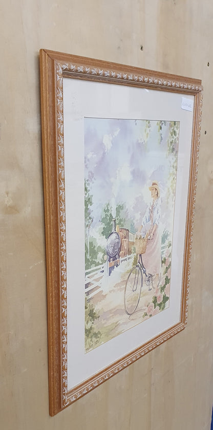 Lady on a Bicycle Watercolour Painting - EL101482