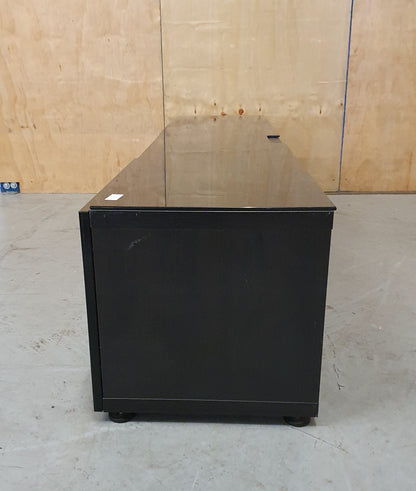 Large Black Glass / Wood TV Stand with 2 Doors and Internal Shelving - 103723
