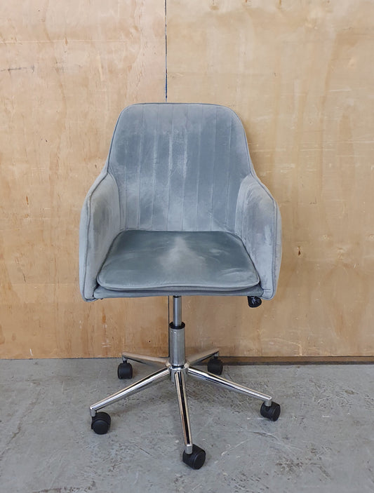 Grey Velvet Modern Height Adjustable Office Chair on Castor Wheels - EL104439