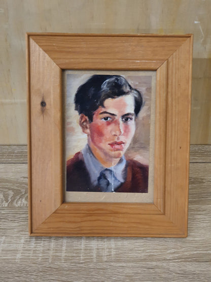 Painted Picture of Boy in Wooden Frame - BB160324-3