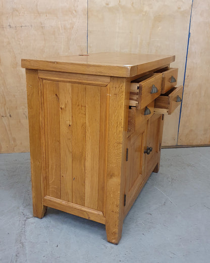 Large Pine Cabinet with 4 Top Drawers and 2 Doors with Shell Handles - EL103488