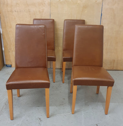 4 Matching Brown Leather Dining Chairs - EL104505 / EL104506 / EL104507 / EL104508