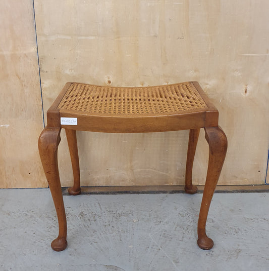 Vintage Queen Anne Bergere Cane Dressing Table Stool with Cabriole Legs - EL102284