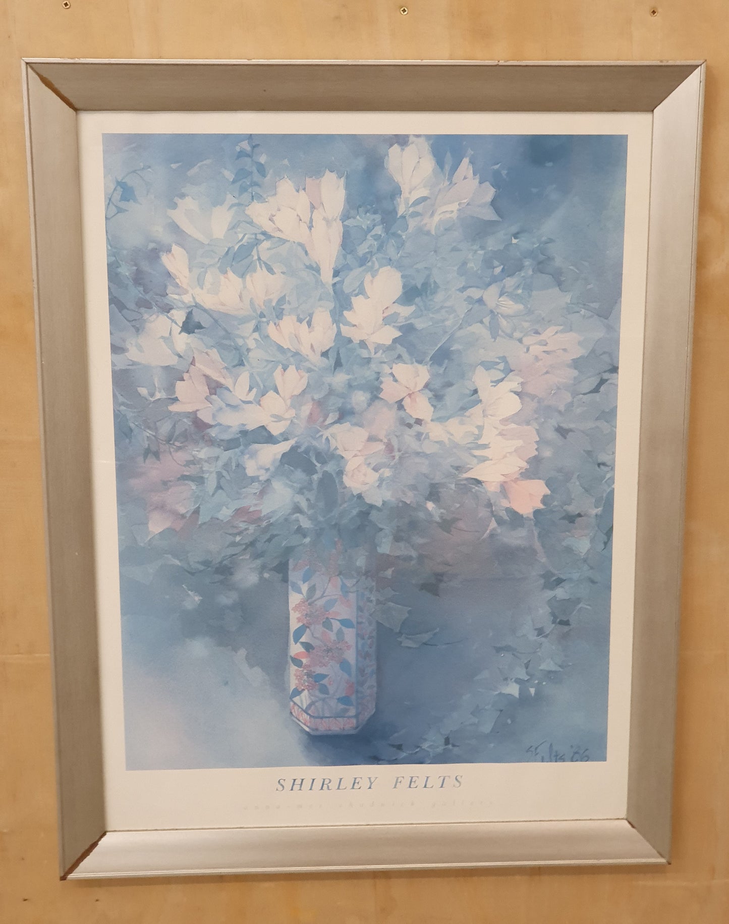 Shirley Felts 1986 Flowers in Vase Print in Silver Frame - EL100658