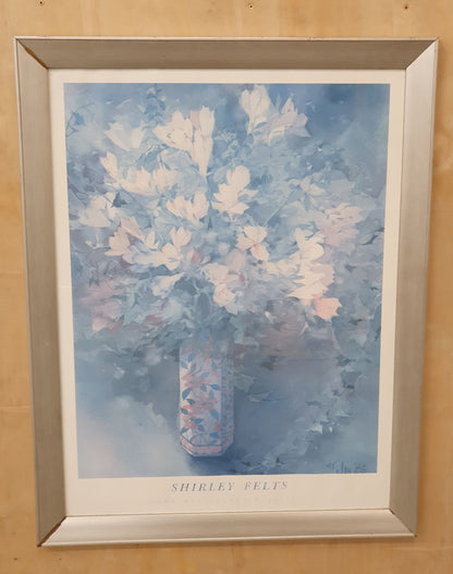 Shirley Felts 1986 Flowers in Vase Print in Silver Frame - EL100658