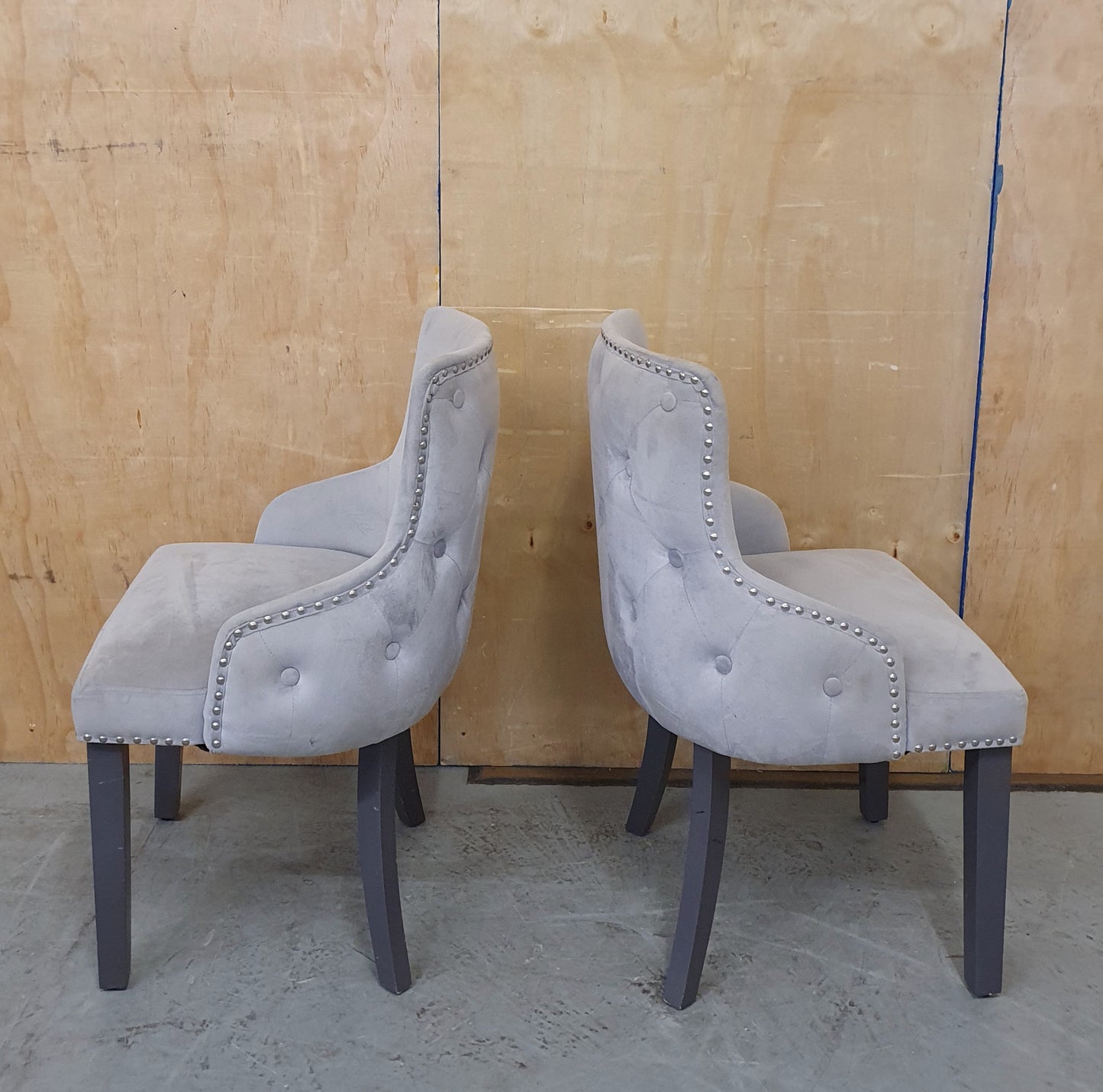 2 Grey Velvet Matching Dining Chairs with Deep Buttoned Back - EL103136 / EL103137