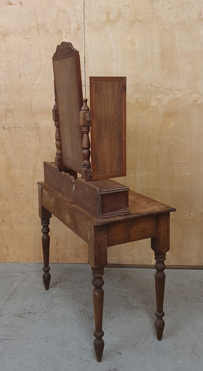 Vintage Dark Stained Wood Dressing Table with Removable Top Mirror Section - 104840
