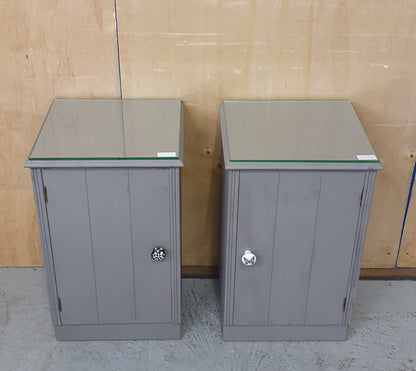 2 Grey Matching Bedside Cabinets with Removable Glass Top - 102749 / 102750