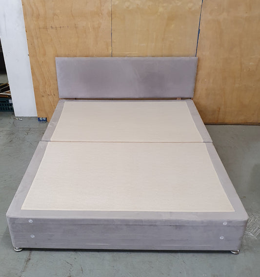 Grey Soft Suede Double Divan Bed Base with Matching Headboard - 103938 / 103945