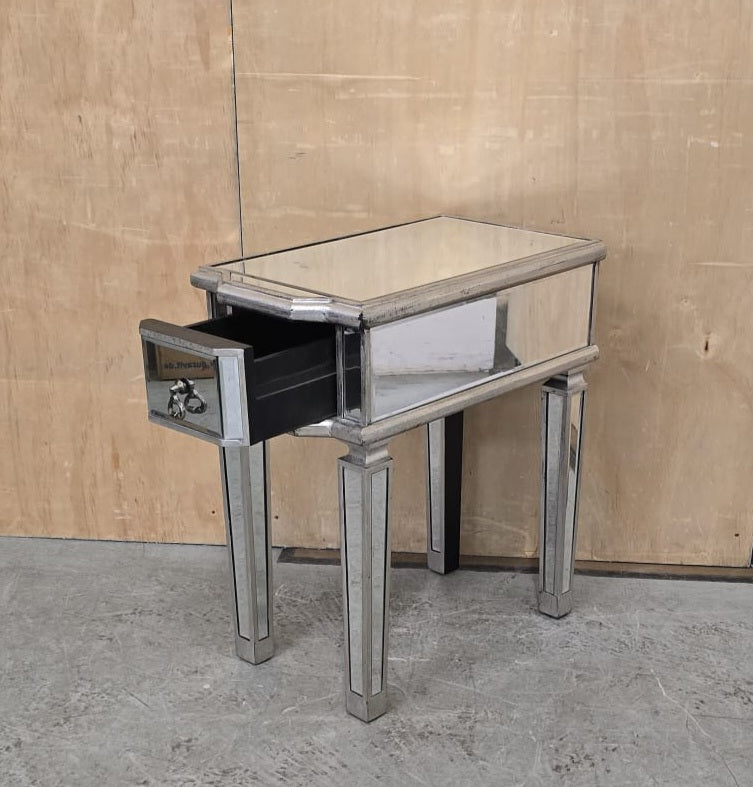 Single Mirrored Bedside Cabinet with Drawer - EL104754