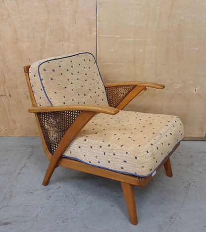 Mid Century Design Low Armchair with Rattan Sides - EL102418