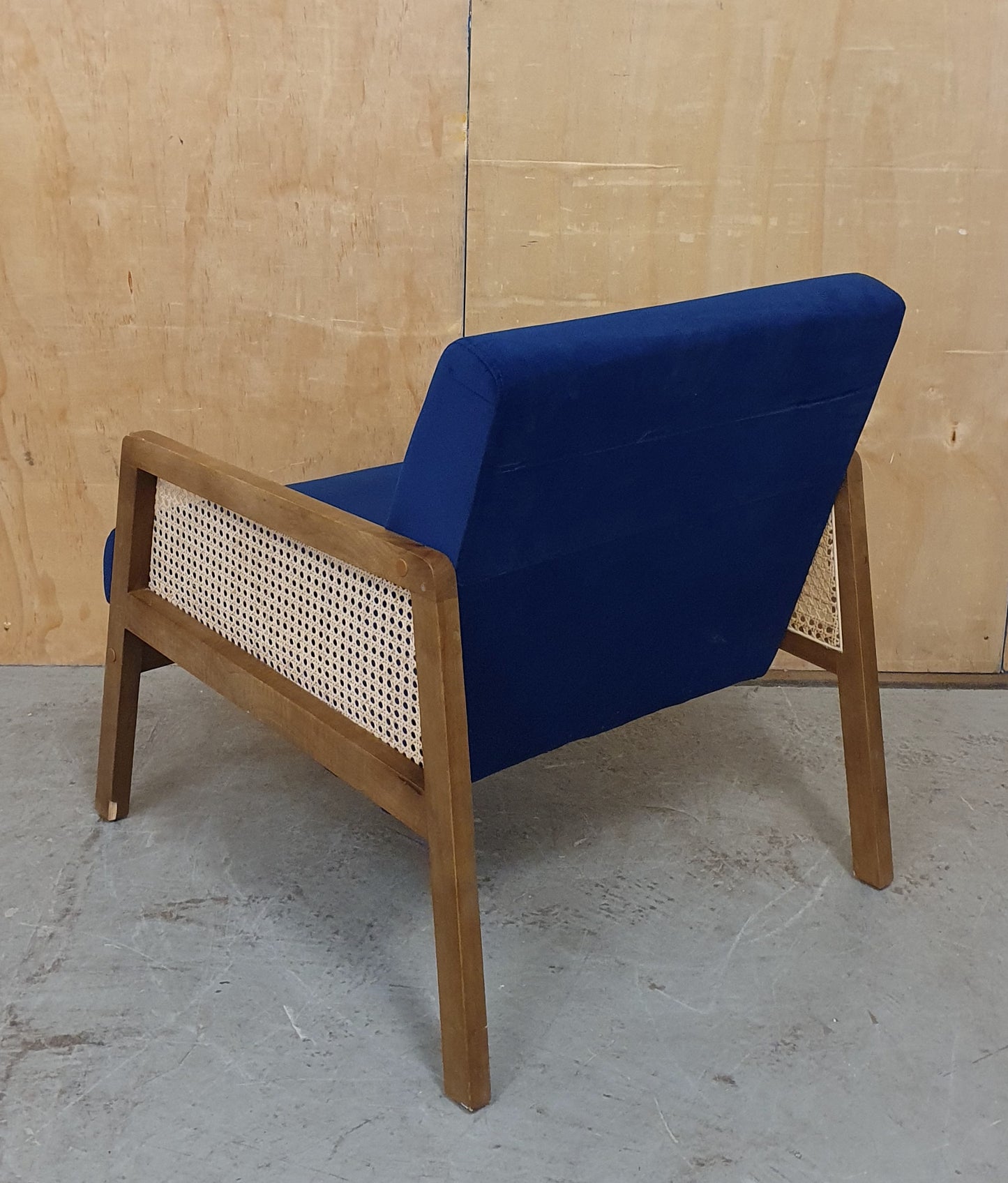 Blue Velvet Accent Armchair with Rattan Sides - 104941