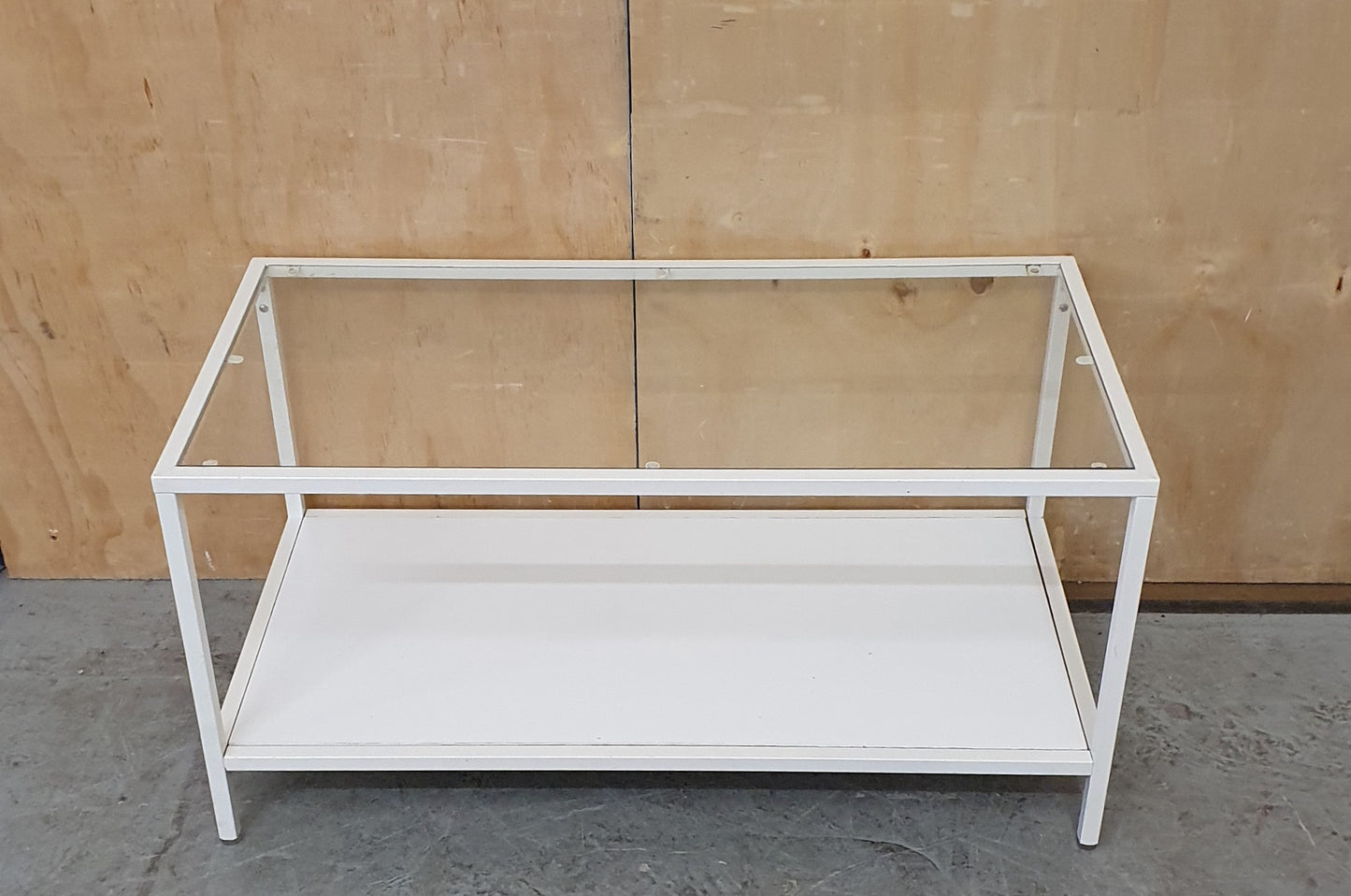 Modern White 2 Tier Coffee Table with Glass Top and Metal Frame - 104881
