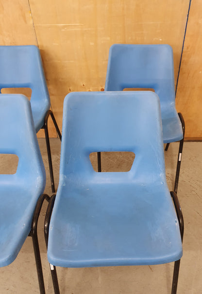 4 Matching Blue Plastic Stackable Chairs with Black Metal Legs - 103963/103964/103965/103966