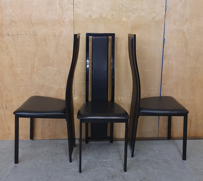 3 Matching Black High Back Faux Leather Dining Chairs - 104433 / 104434 / 104435