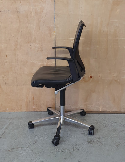 Black Leather Office Chair with Chrome Frame and Castor Wheels - 104337