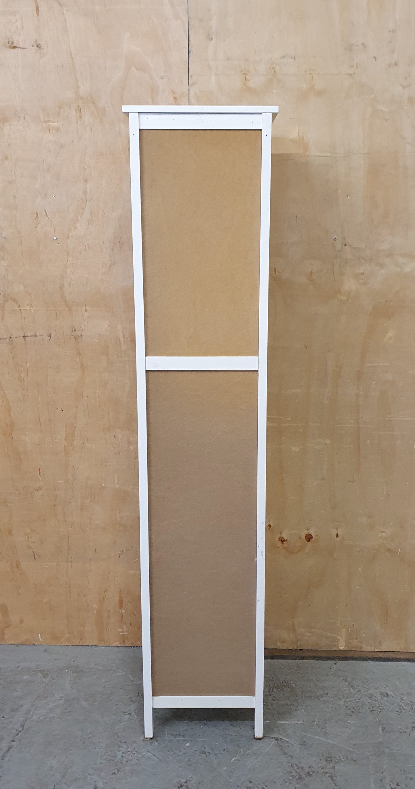 Tall White Wood Cabinet with 2 Doors and 1 Central Drawer - 270925-01