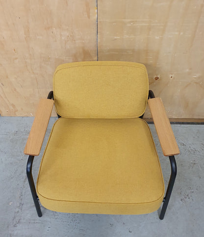 Modern Mustard Accent Chair with Black Metal Frame, Wood Armrest and Detachable Back Rest - 104869